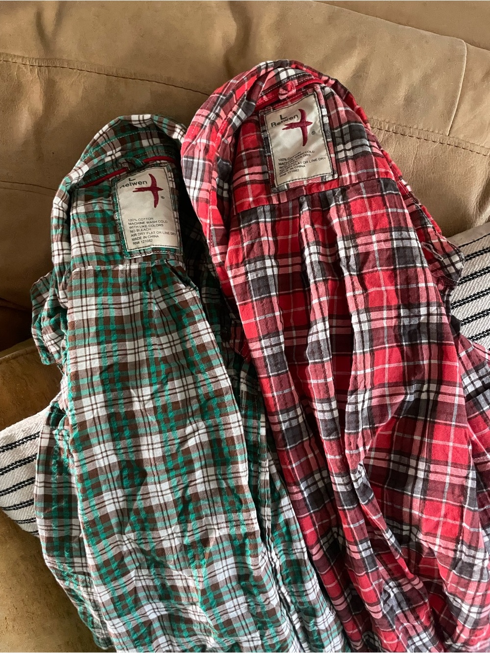 Relwen Plaid Button-Down Shirt Duo in Red and Green